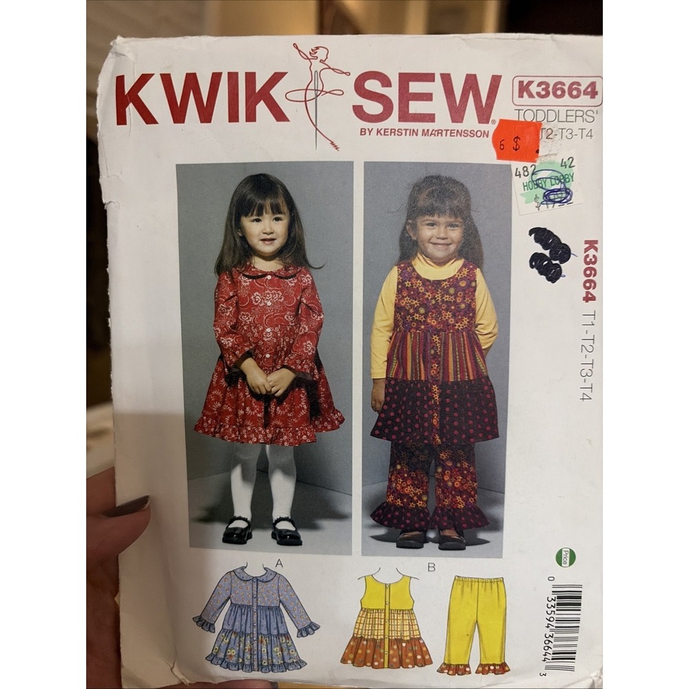 Kwik Sew K3664 Toddler Jumper Dress Ruffle Pants Pattern 1T 2T 3T 4T Uncut